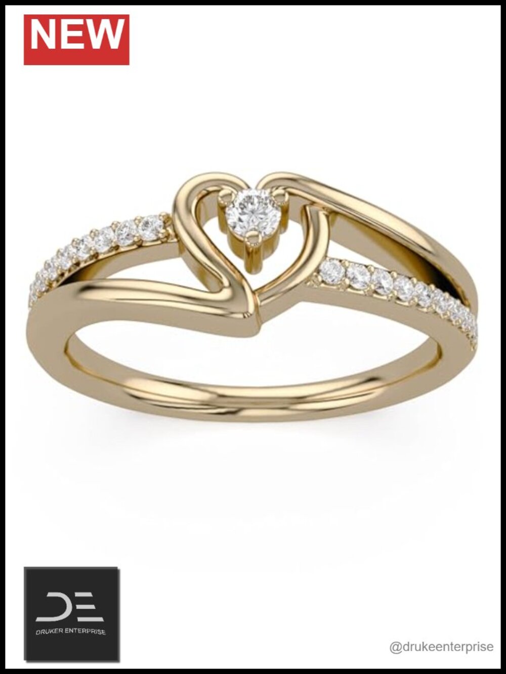 14K Yellow Gold Plated Sterling Silver Bypass Heart Ring Diamond Promise Ring